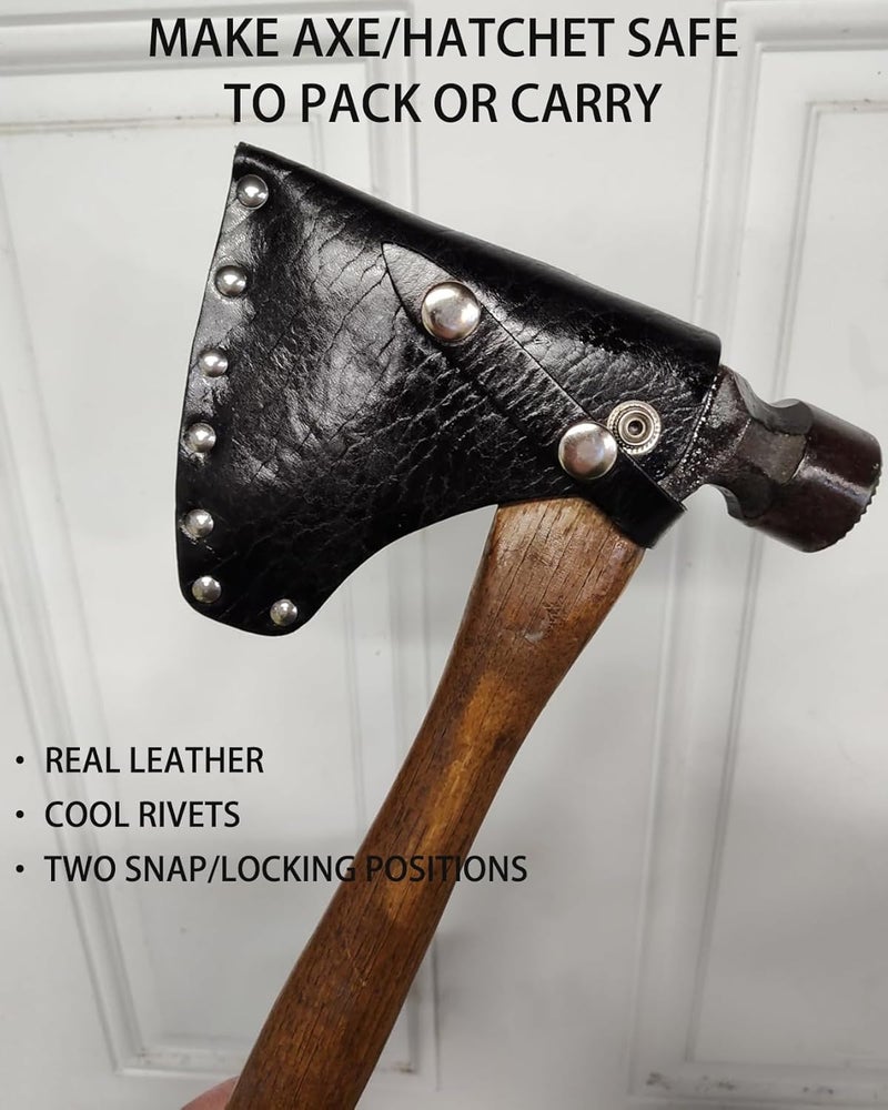 WEKBOSS Pack of 1 Black Leather Hatchet Sheath Axe Adjustable Button Cover Camper Axe Head Protector Tool Lumberjack Outdoors Essentials - Image 5